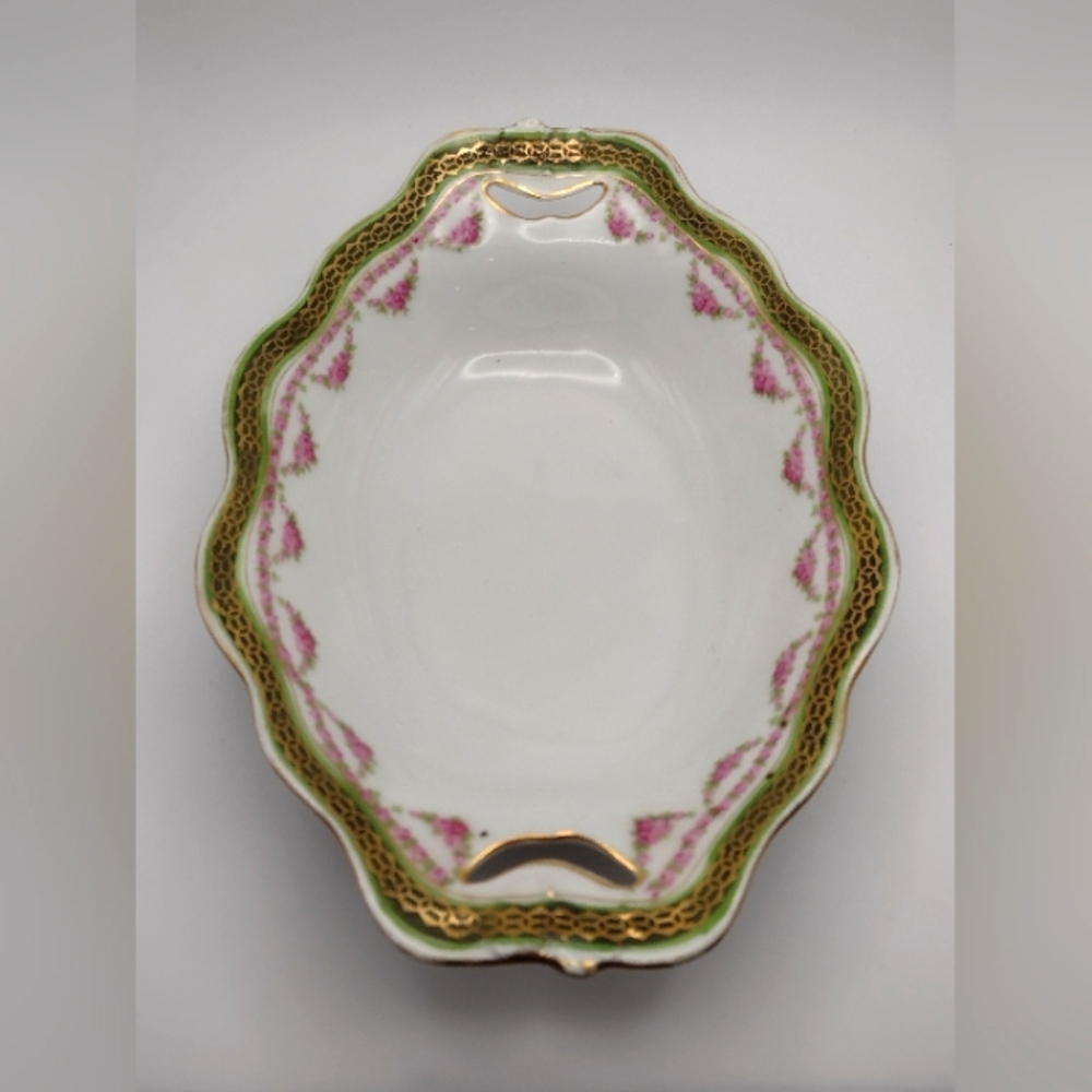 Antique Schwarzburg China Dish Rose Garland and Gold Trim 1920s